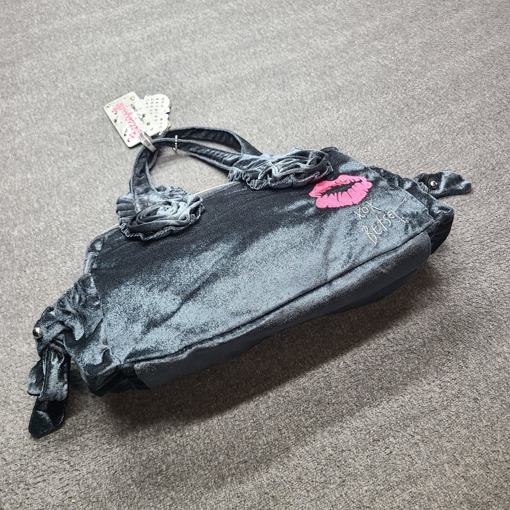 Betseyville Betsey Johnson Shoulder Bag Womens Medium Grey Excellent Velvet Rose - Picture 2 of 7